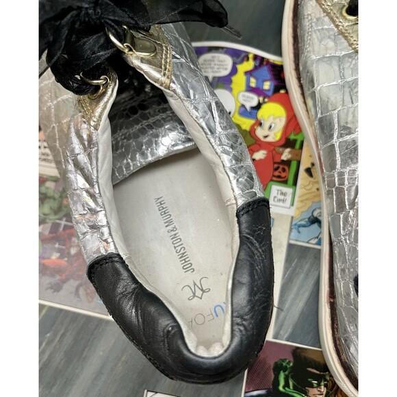 Johnston & Murphy Silver Sz7 Leather Snakeskin Sneakers Callie Lace Up True foam - Picture 8 of 9